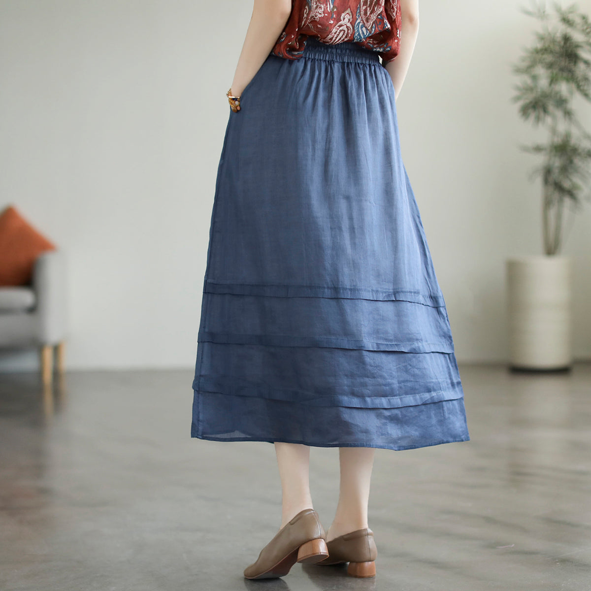 Retro A-line Cozy Patchwork Linen Skirt