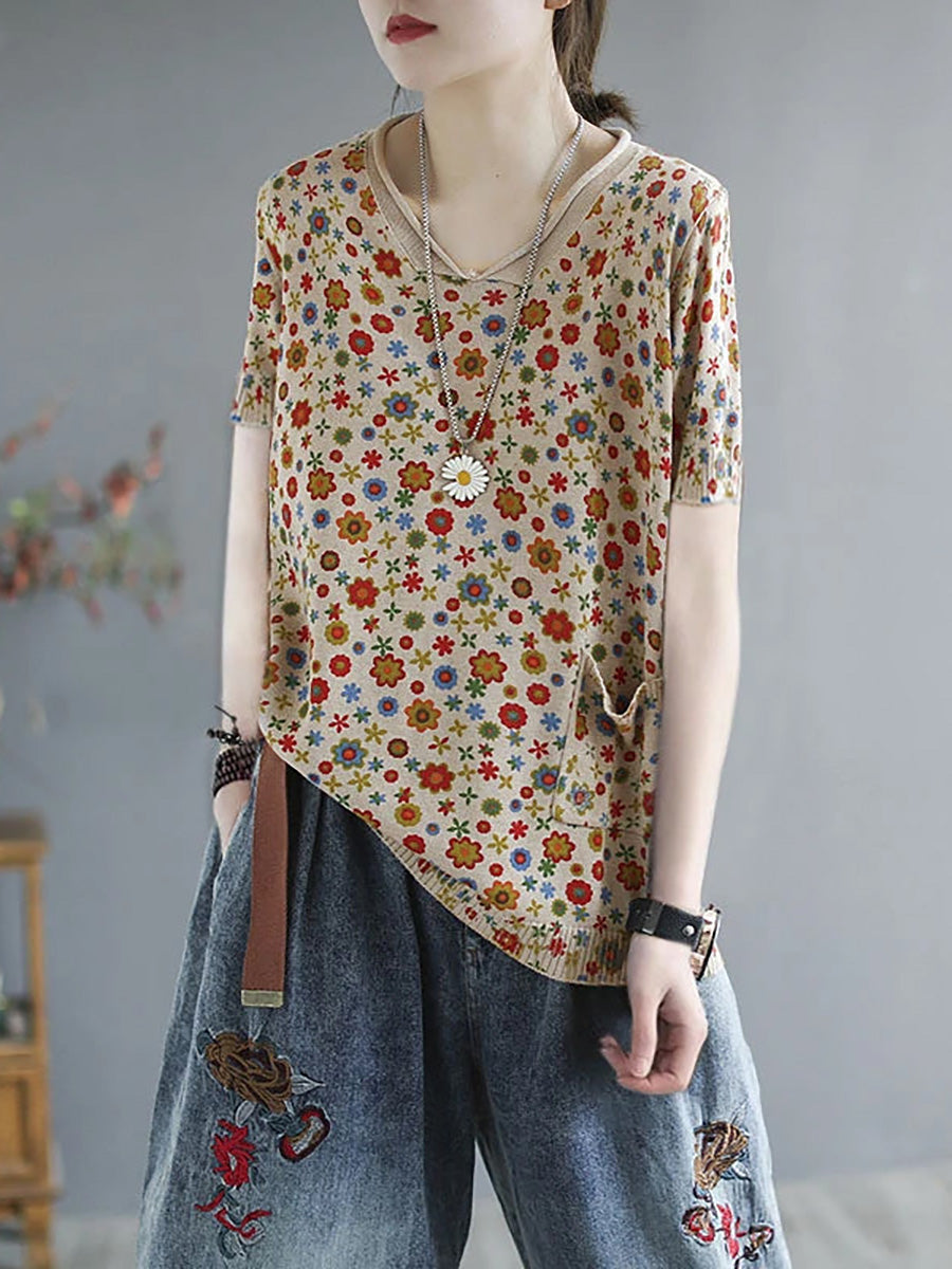 - Knitted Print Pocket Sweater