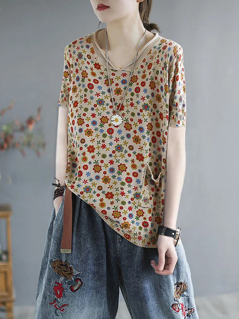 - Knitted Print Pocket Sweater
