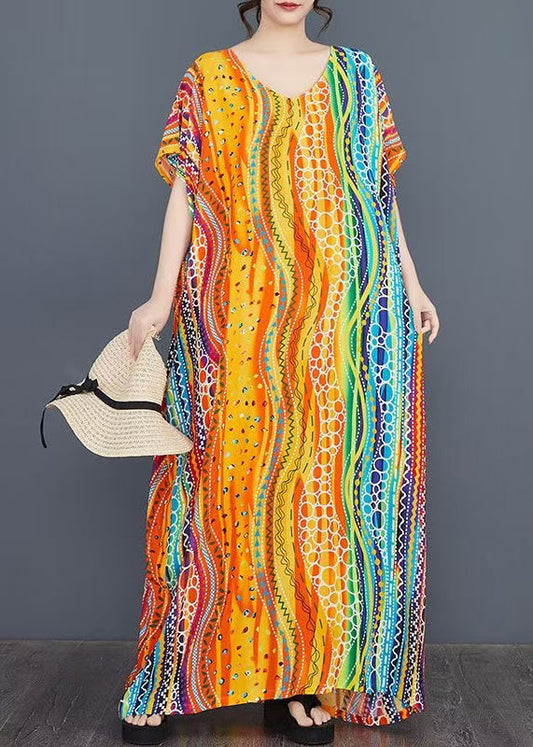 Rainbow Oversized Striped Long Dress Batwing Sleeve