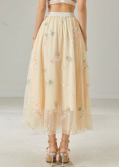 Apricot Original Design Embroidered Tulle Skirt Summer