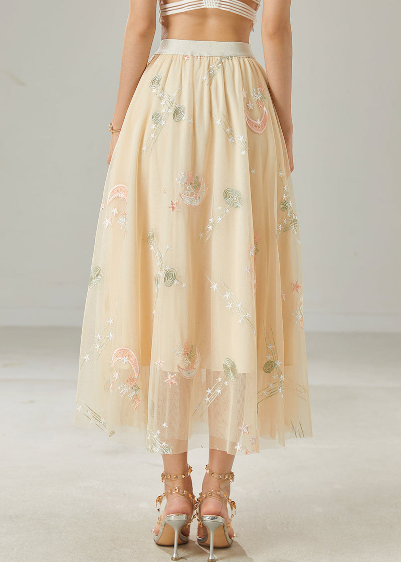 Apricot Original Design Embroidered Tulle Skirt Summer