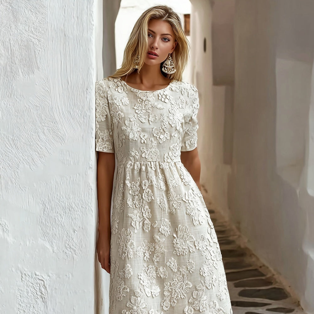 Vintage Floral Lace Embroidered Cozy Linen Maxi Dress elevenforest