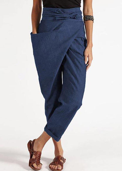 Handmade Grey Asymmetrical Design High Waist Cotton Harem Summer Pants