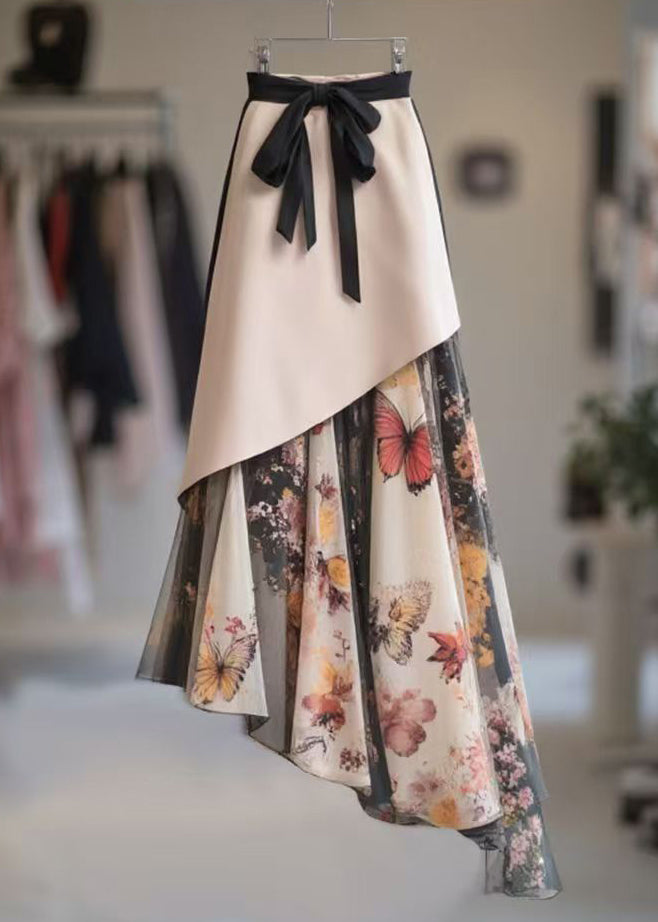 Asymmetrical Print High Waist Chiffon Patchwork Skirts Spring