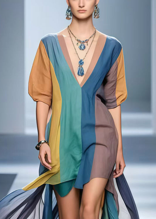 Polychrome Cotton Mid Dress Low High Design Summer
