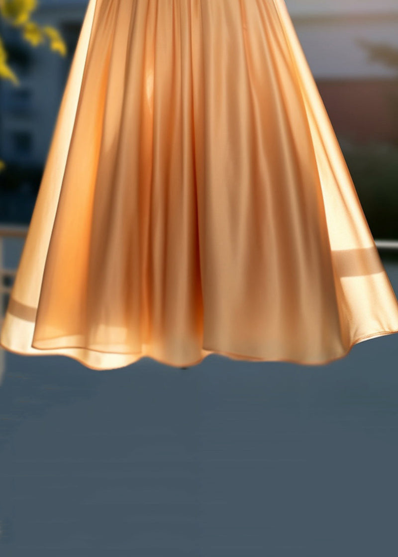 New Orange Embroidered High Waist Silk Skirt Spring