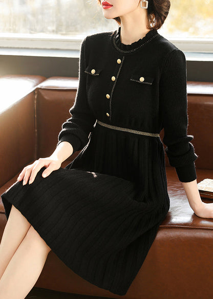 Apricot Ruffled Patchwork Knit Dress Spring