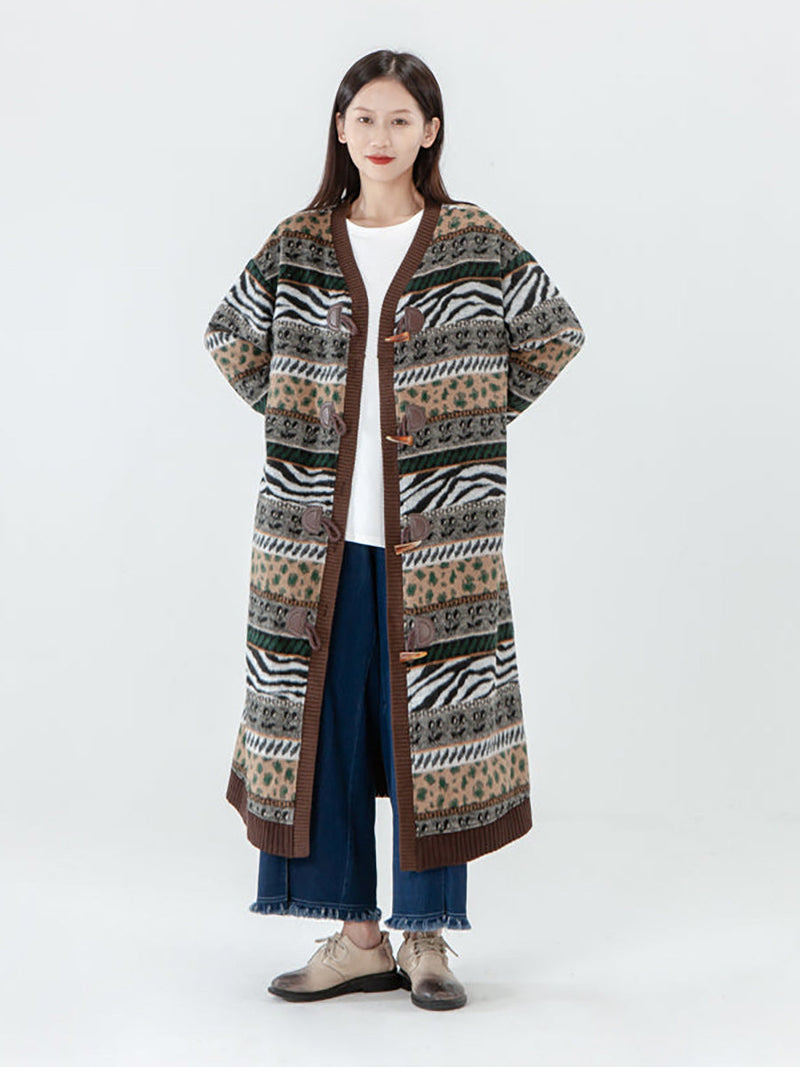 - Pocket Breasted Long Sleeve Sweater Coat