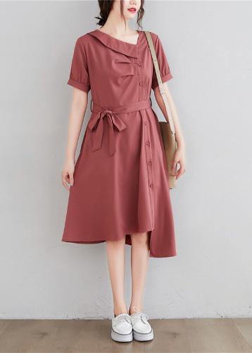 Diy Red Clothes for Asymmetric Pockets Daily Dress