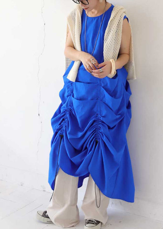 Blue Oversized Wrinkled Cotton Vacation Dresses Sleeveless