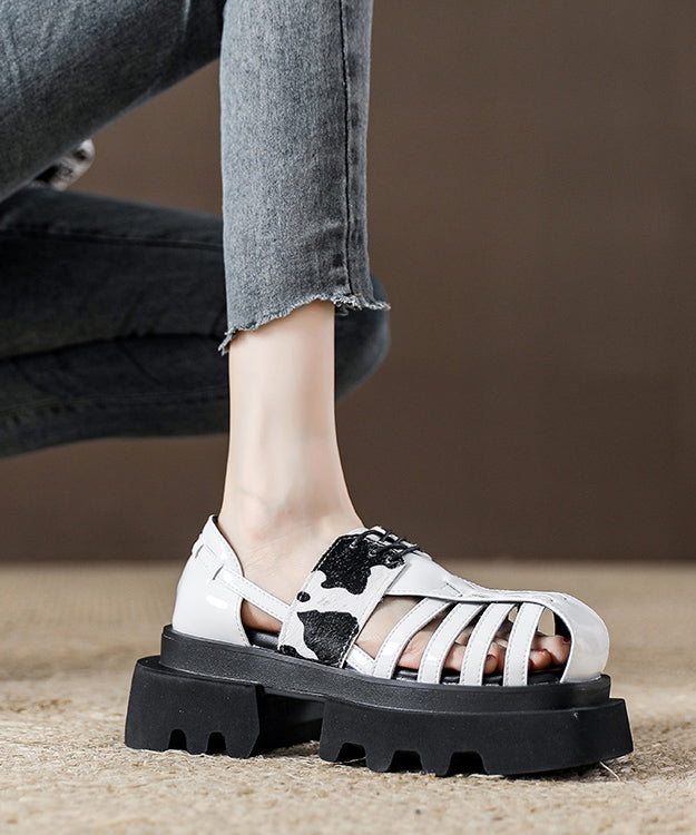 Platform Black Leopard Roman Sandals New Hollow Out Design