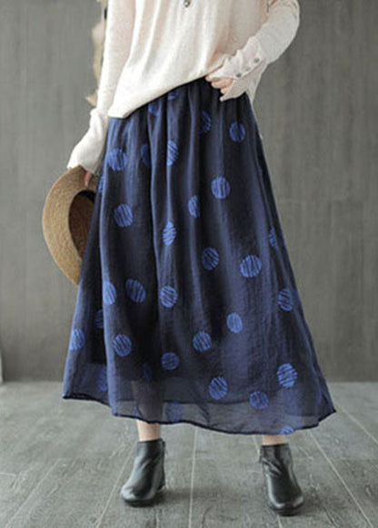 Yellow Elastic Waist Dot Print Linen Skirts Spring