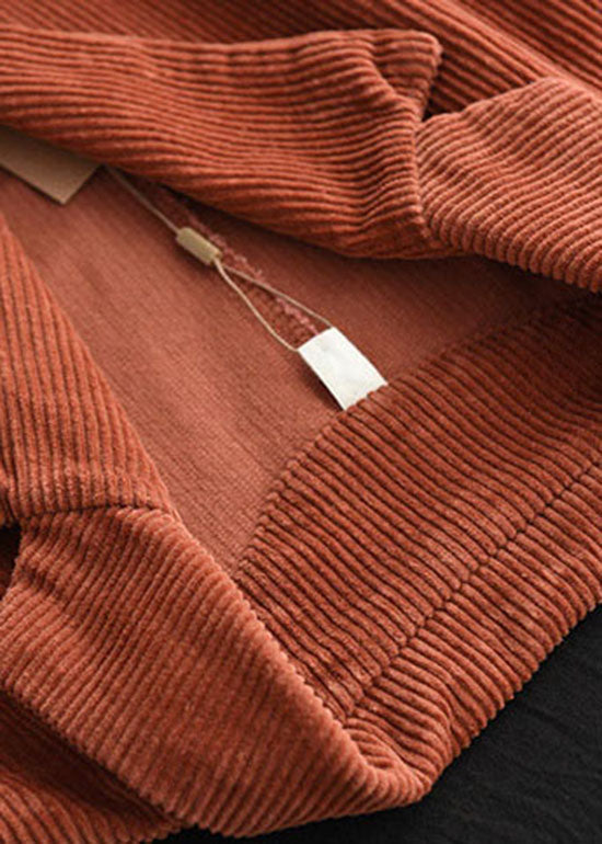 Caramel Button Pockets V Neck Corduroy Coats