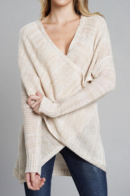 V Neck Front Cross Weekend Sweater - Red