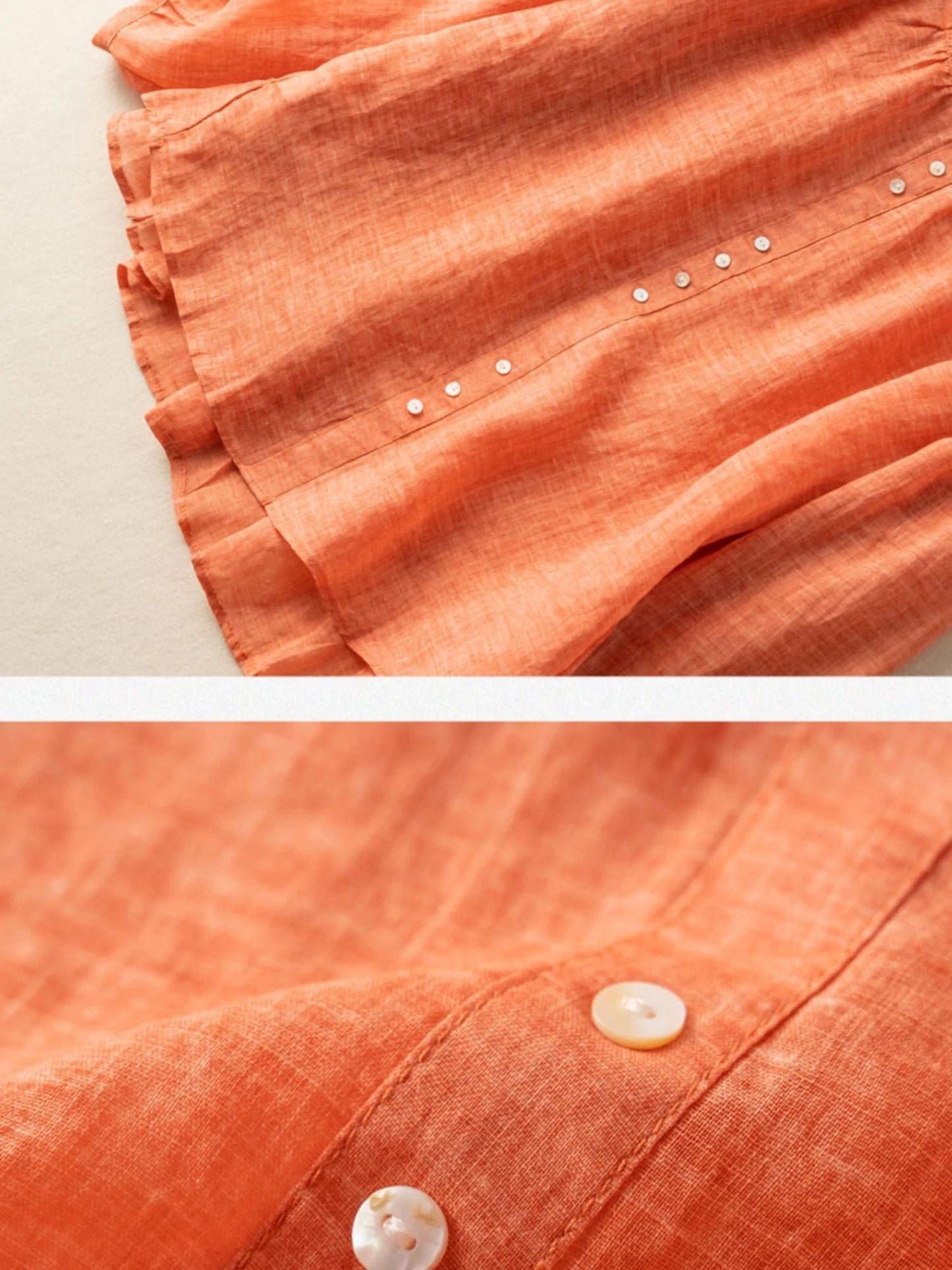 Pure Color Crew Neck Long Sleeve Linen Top
