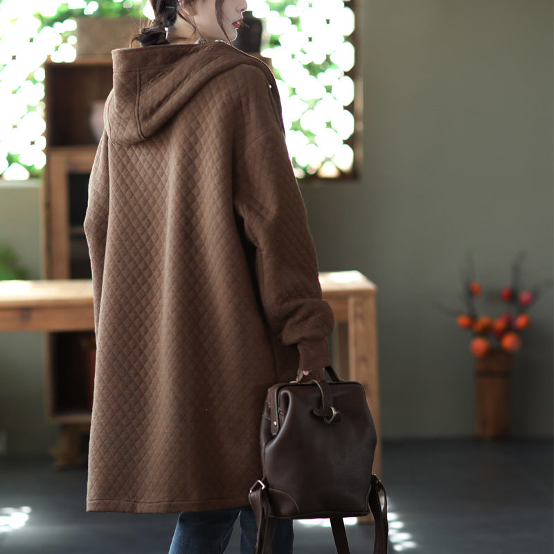 Fleece Retro Art Loose Long Sleeve Hooded Jacket