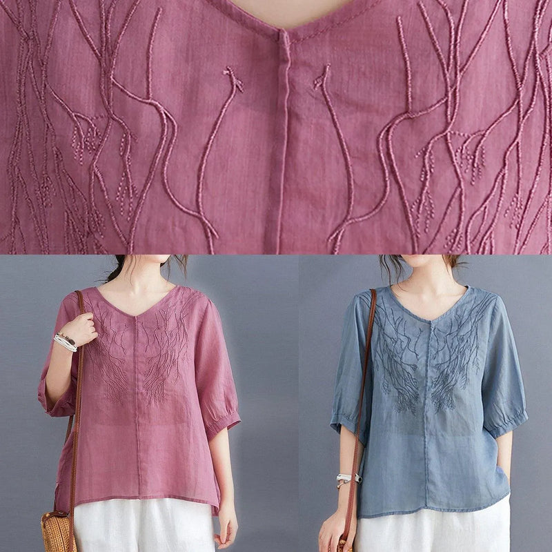 Organic Rose Clothes for V Neck Embroidery Daily Blouses
