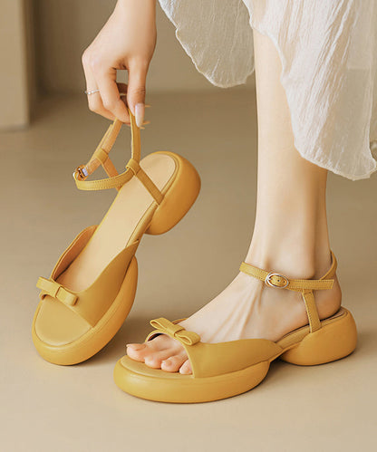 Bow Splicing Platform Sandals Purple Cowhide Leather