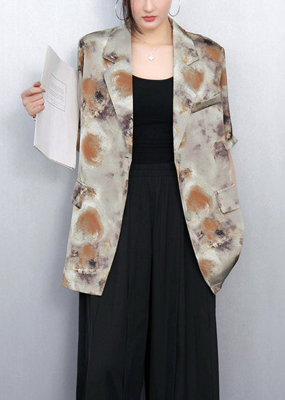 Brown Notched Print Spandex Coats Summer