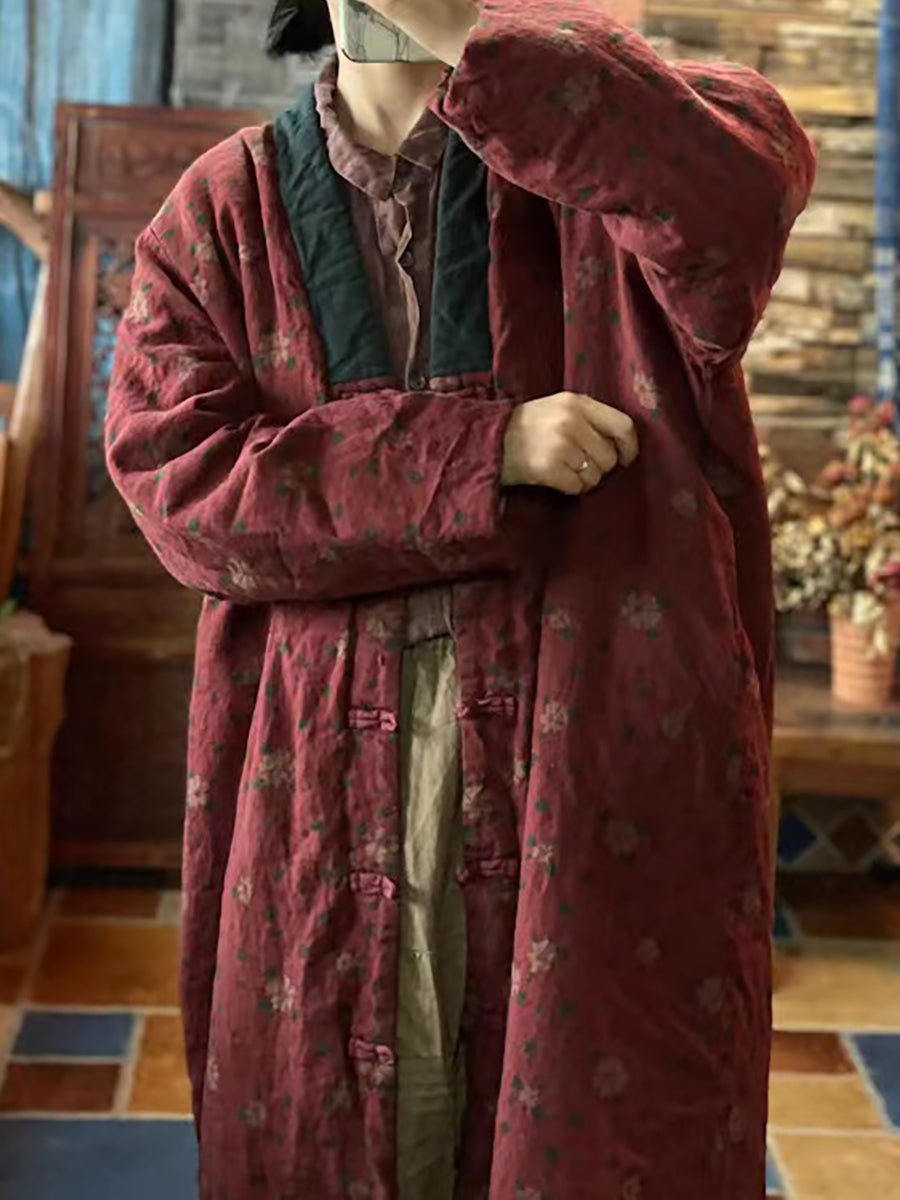 Print Washed Linen Padded Coat