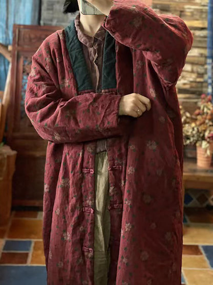 Print Washed Linen Padded Coat