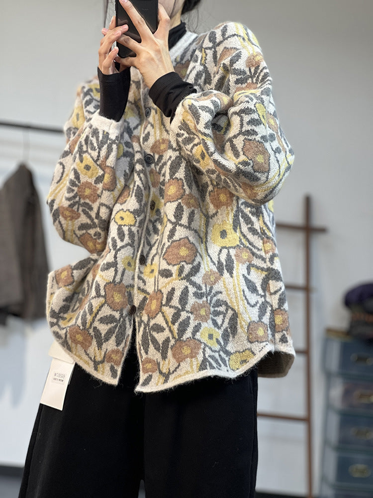 Style Jacquard Knitted Literary Plush Sweater