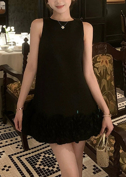 Black Original Design Cotton Mini Dresses O Neck Summer