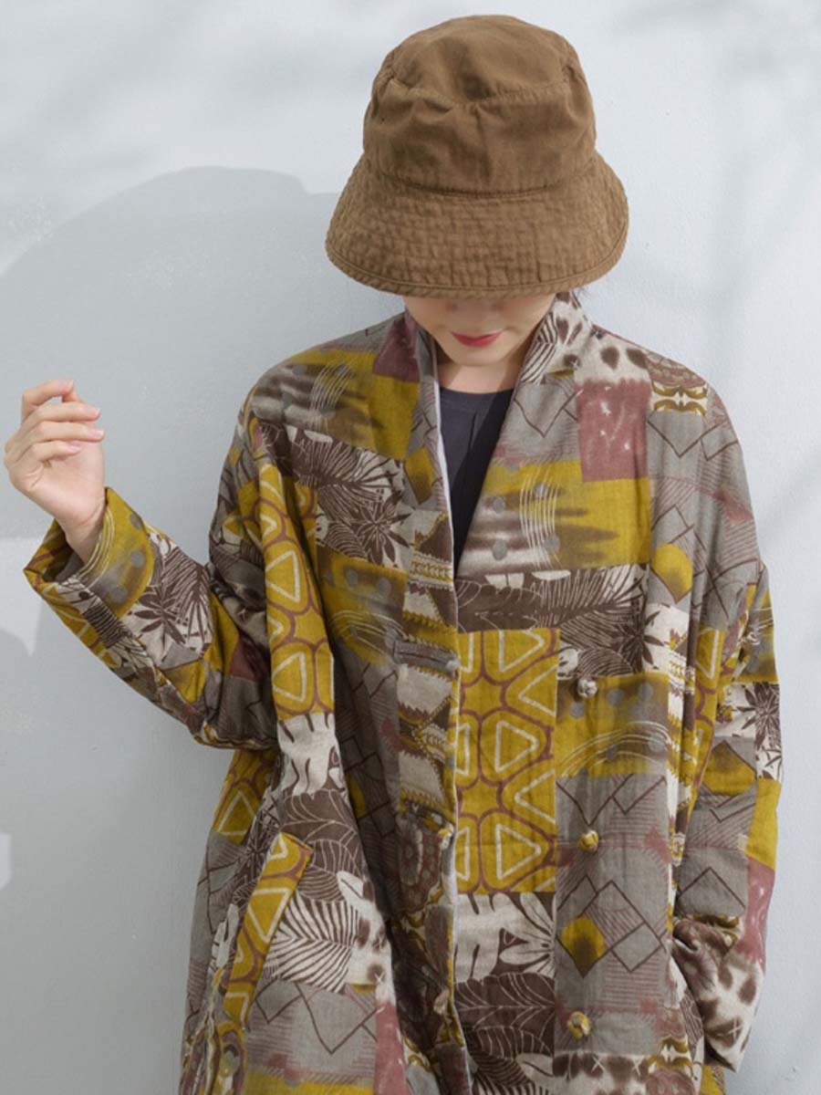 Winter Artsy Print Frog Loose Long Coat