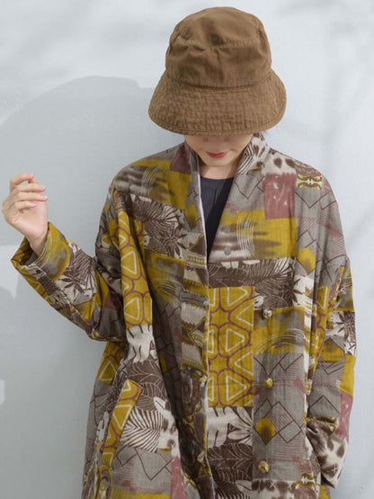 Winter Artsy Print Frog Loose Long Coat