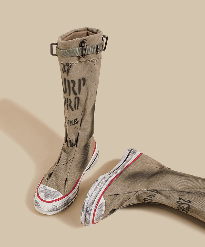 Khaki Canvas Graffiti Splicing Boots