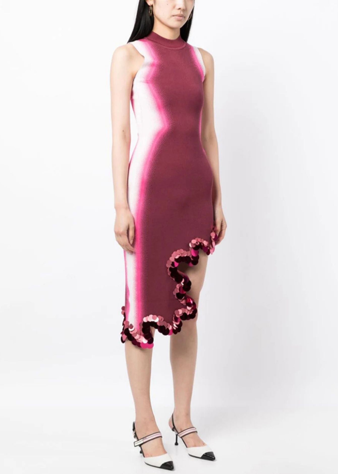 Rose Asymmetrical Sequins Knit Dress Sleeveless