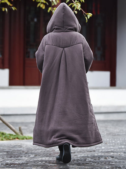Winter Frog Pocket Hooded Long Coat