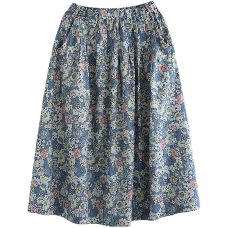 Literary Pleated Elastic Waist A-line Skirt