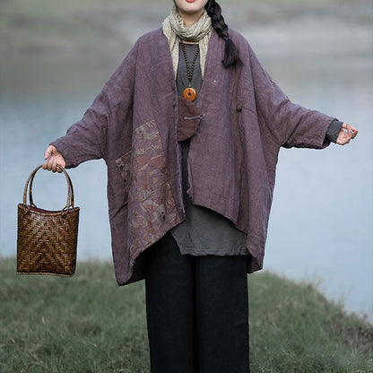 Winter Retro Embroidery Cotton Linen Loose Coat