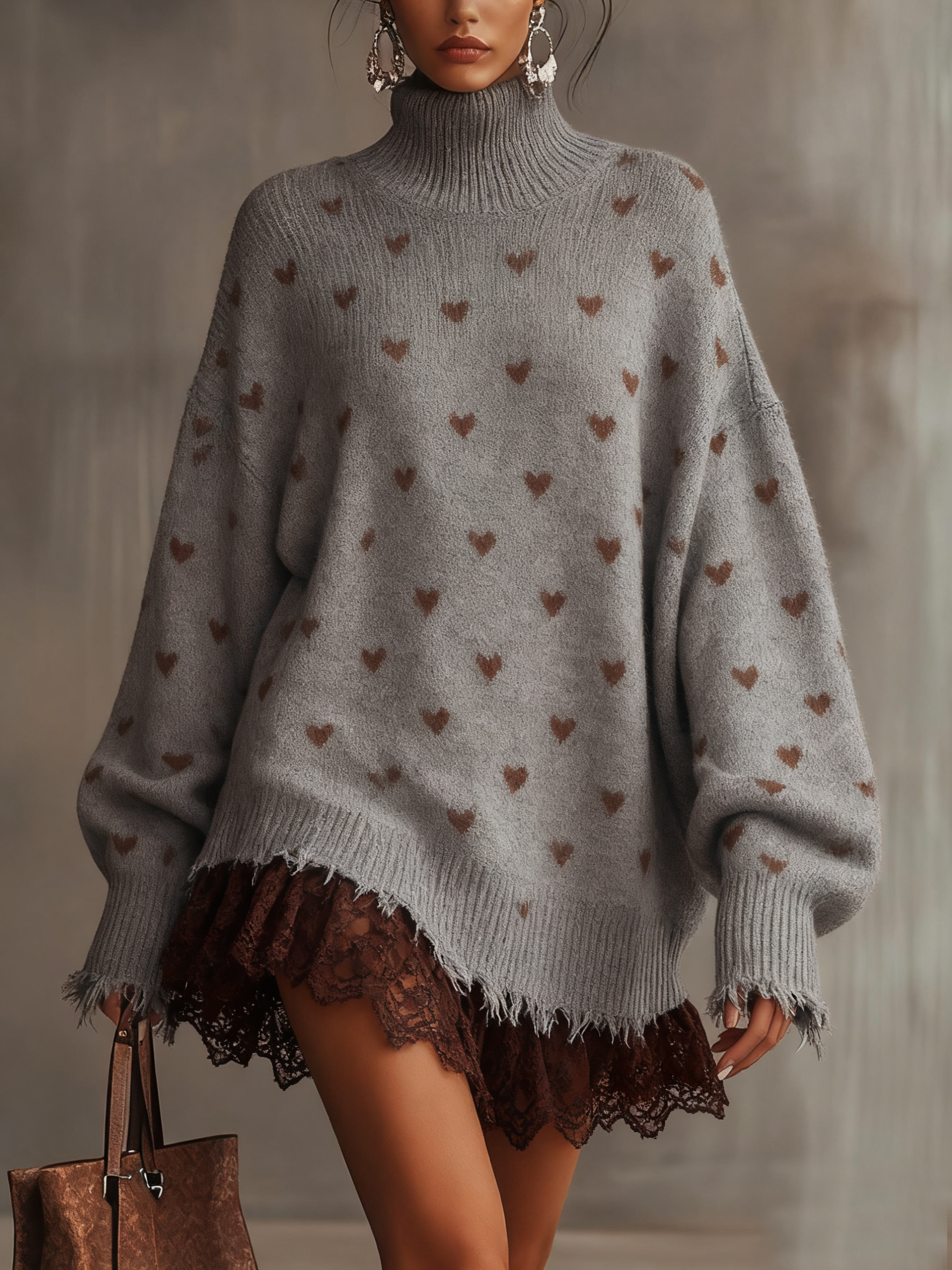 As shown Ruffled Hem Turtleneck Sweater Dress