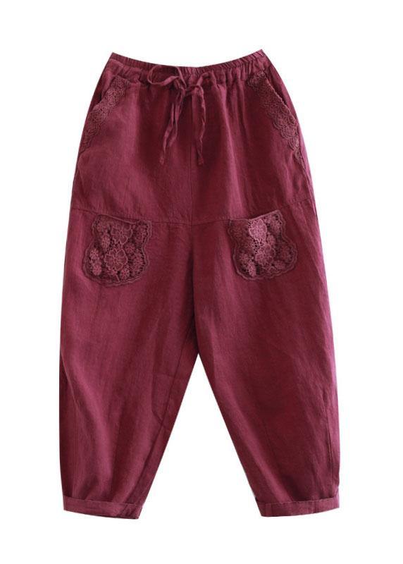 Boutique Mulberry Embroidered Harem Crop Summer Linen Harem Pants