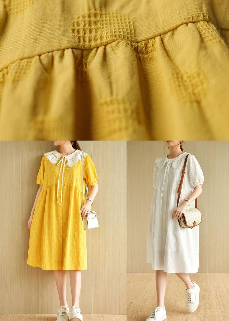 White O-neck Jacquard Summer Cotton Party Dresses Short Sleeve