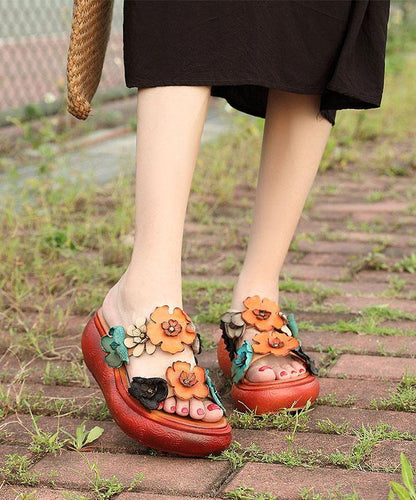 Wedge Orange Cowhide Leather Slide Sandals