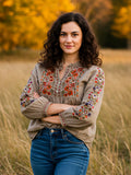 Women's Vintage Bohemian Embroidered Print Shirt elevenforest