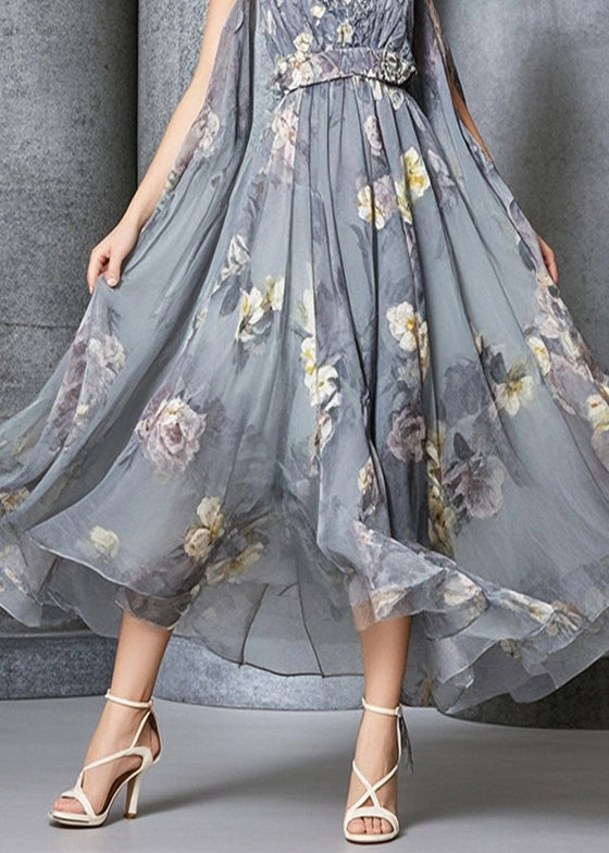 Grey Oversized Print Chiffon Cami Dress Summer