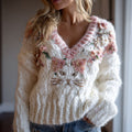 Cute Cat Pattern Art Cozy Knitted V-neck Sweater artswardrobe