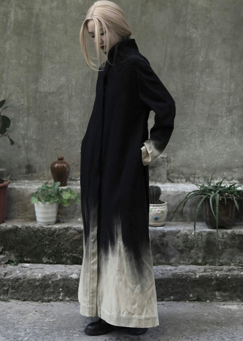 Gradient Color Tie Waist Pockets Denim Long Coats Long Sleeve