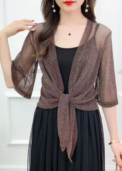 Simple Coffee Bright Silk Tulle Cardigan Summer