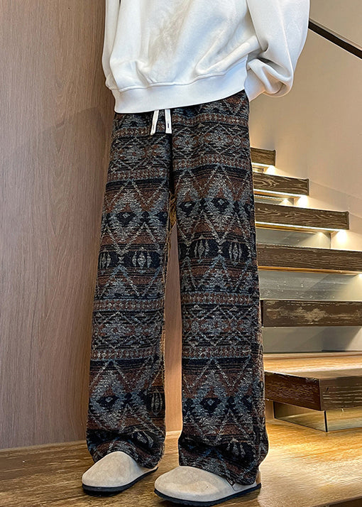 Coffee Lace Up Warm Fleece Pants Elastic Waist Winter