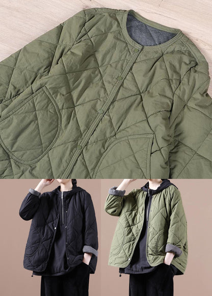 Art Black O-neck Oversized Fine Cotton Filled Coat Winter