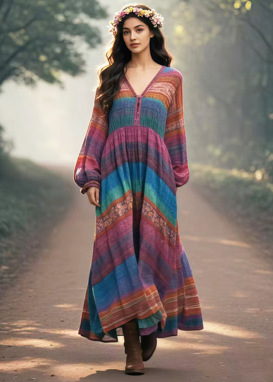 Multicolour Oversized Print Cotton Long Dresses Spring