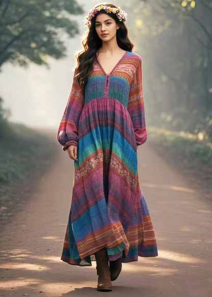Multicolour Oversized Print Cotton Long Dresses Spring