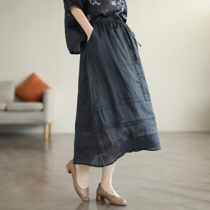 Retro A-line Cozy Patchwork Linen Skirt