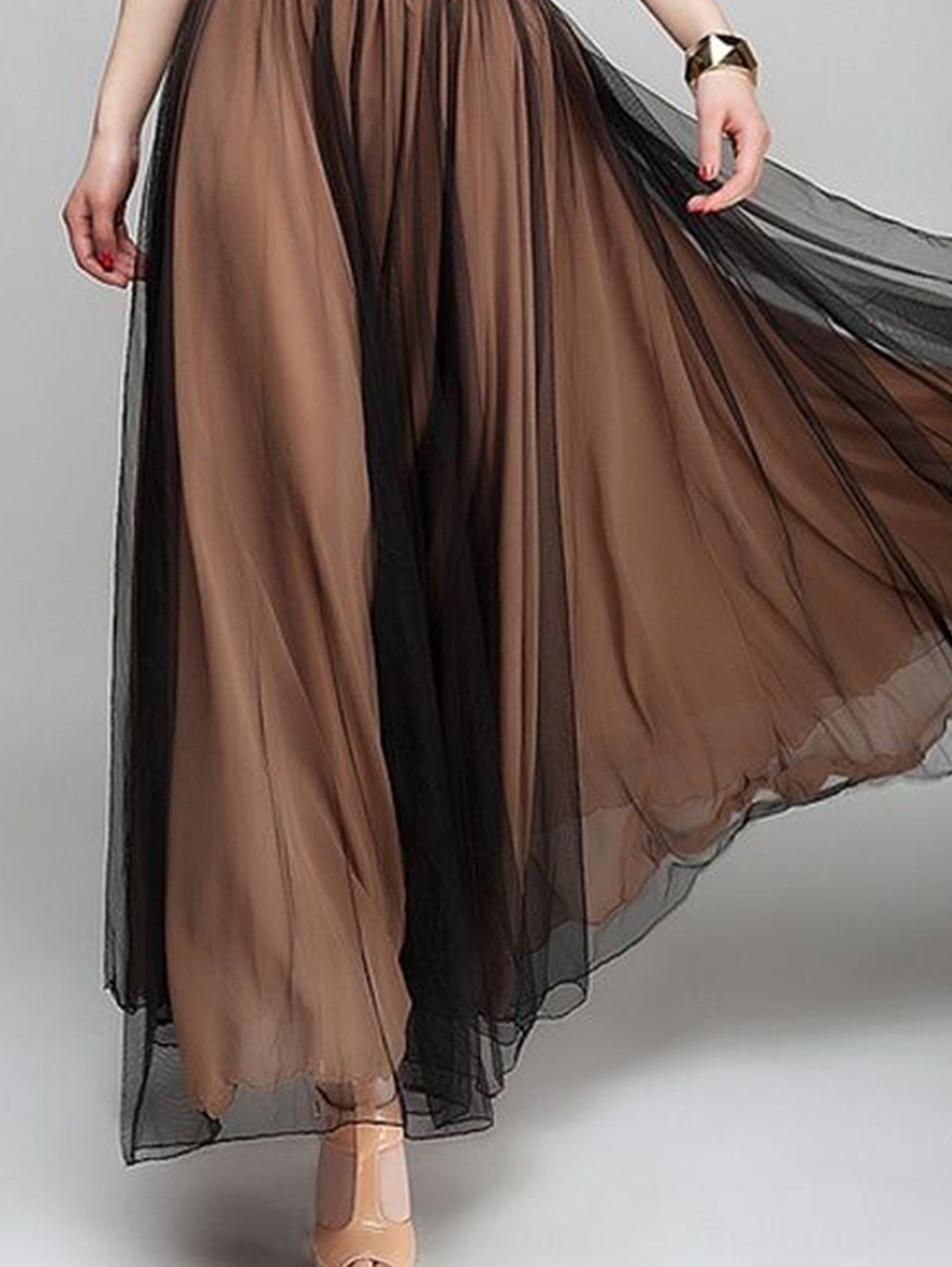 Plain Boat Neck Flowy Hem Maxi Dress